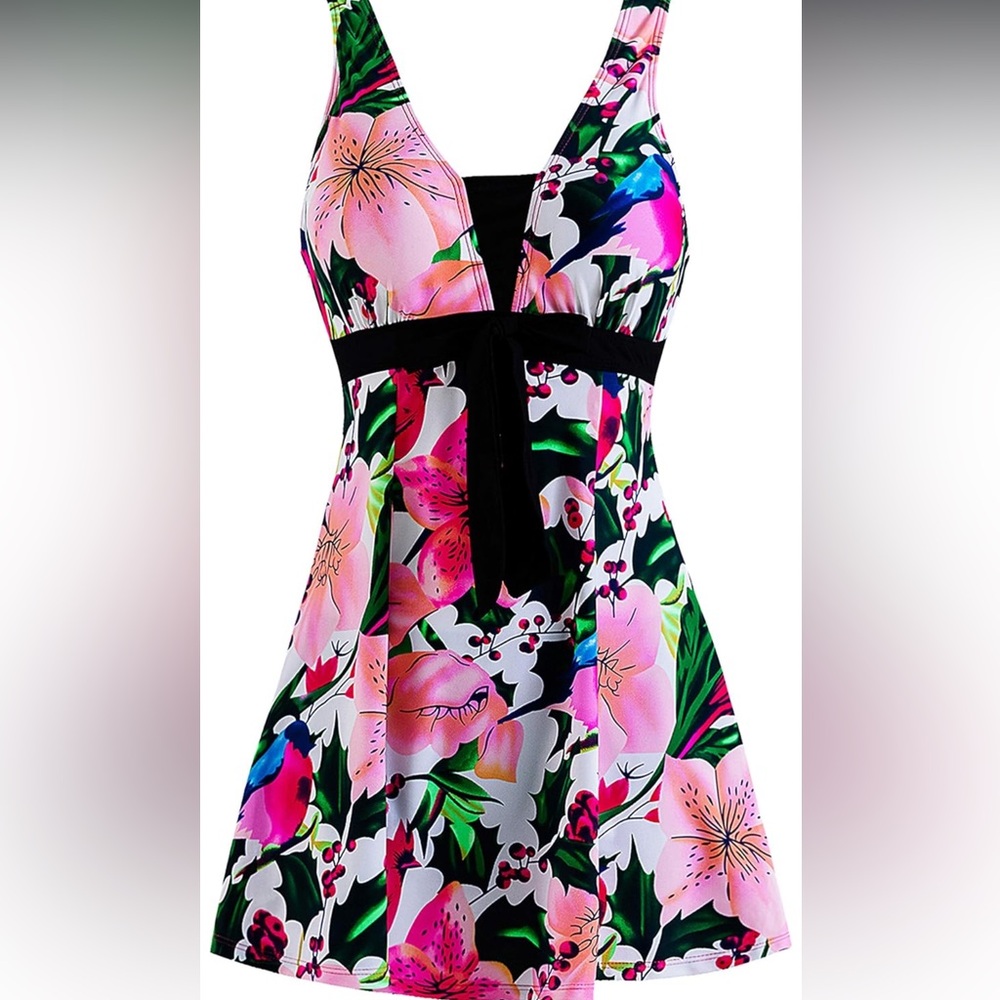 Wantdo Size One Piece Swimsuit Floral Printed Swimdress Size 16-18